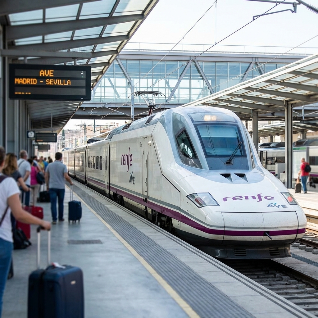 Spanish AVE high-speed train at station platform