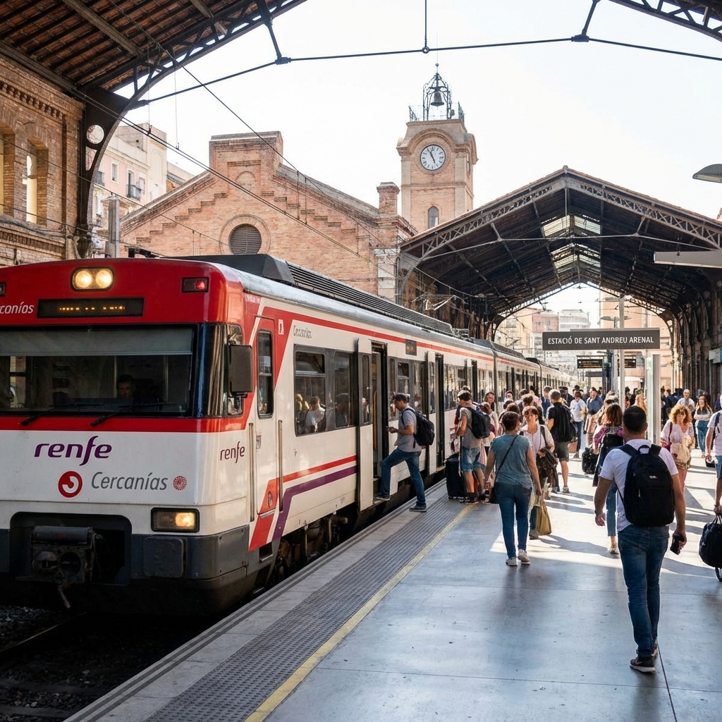 Spanish Cercanías regional commuter train at local station
